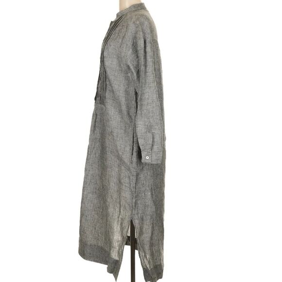 WRAP London Gray Long Sleeve Half Button Pintuck Linen Maxi Dress Pockets 8 - Picture 4 of 11